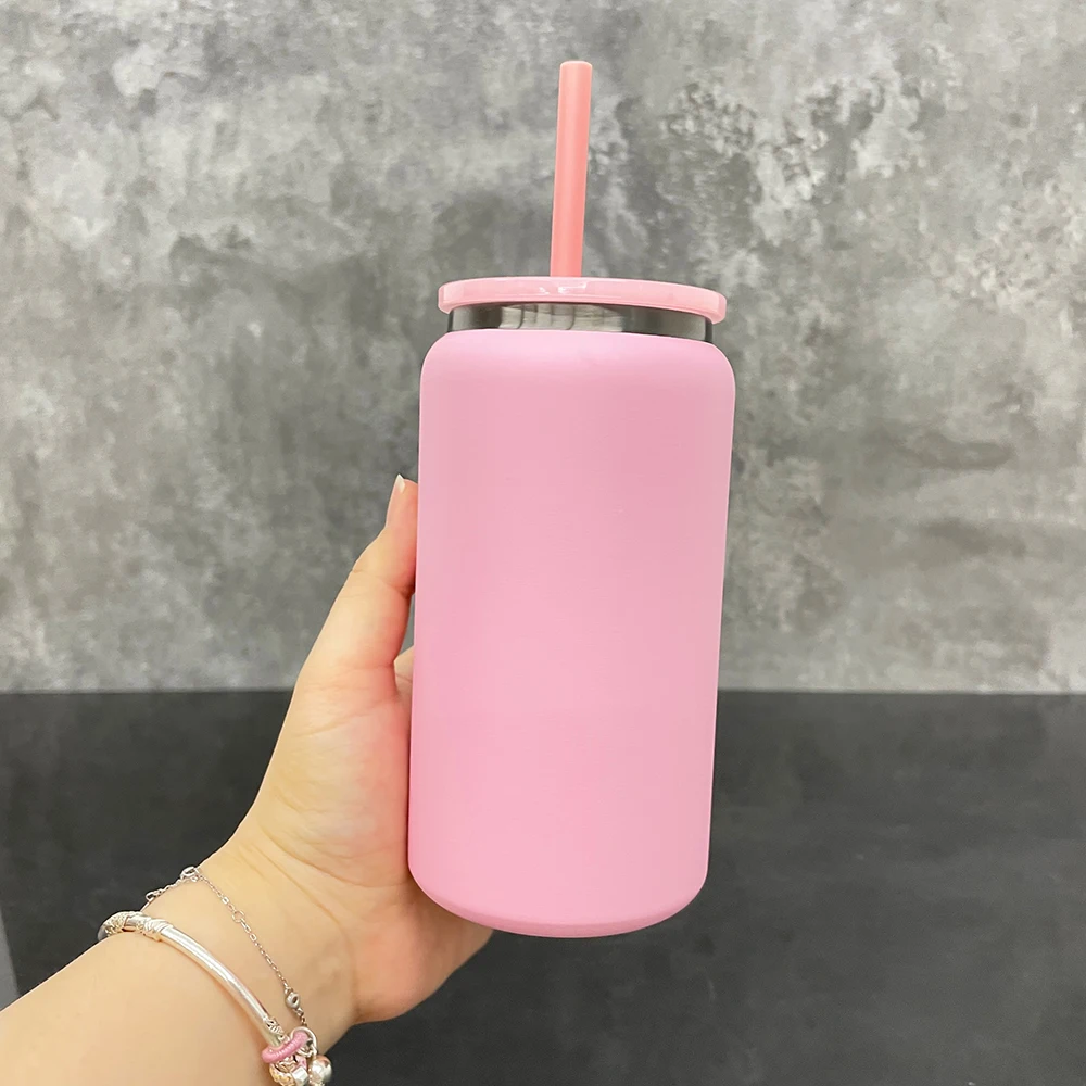 US Warehouse Stainless Steel 16oz Black Plated Tumbler With Lid And Straw For UV DTF Wraps Vacuum Insulated Mason Jar Beer Can