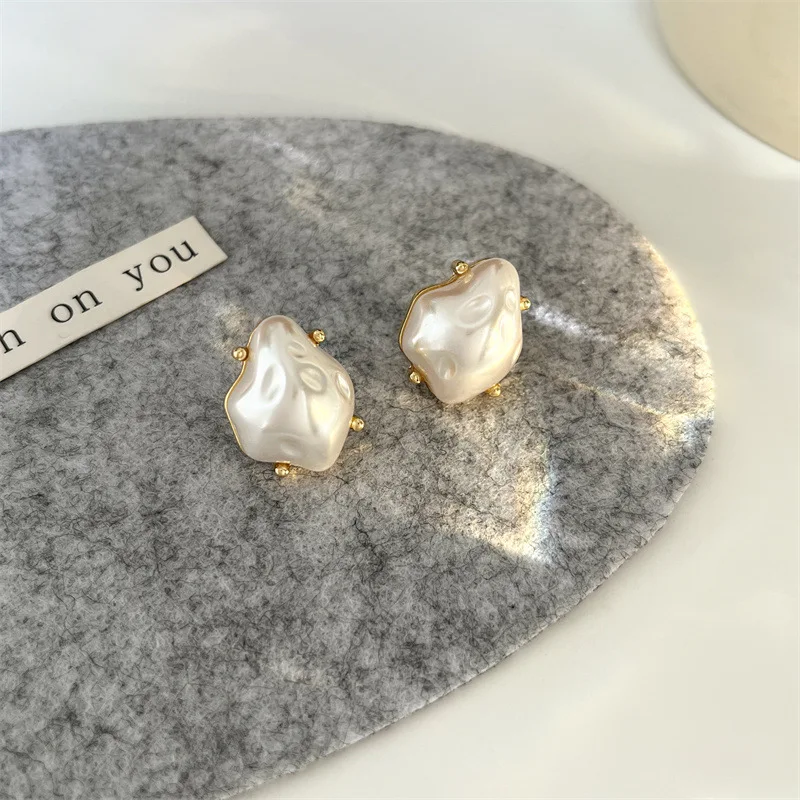 Fashion Earrings 2023 Geometric Ear Stud Sterling Silver Post Big Large Baroque Pearl Earrings