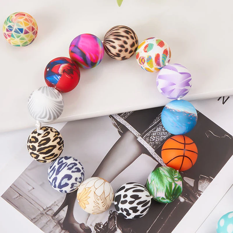 Hot Selling Newborn 100% Food Grade Silicone Beads Teething Printed Silicone Bead