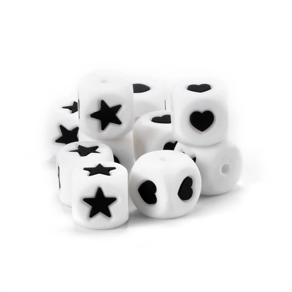 Low Moq Wholesale 12mm Square Silicone Star Heart Beads Soft Food Grade Silicone Baby Teething Beads for Pacifier Keychain