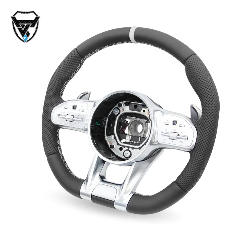 Black leather semi perforated modified steering wheel for Mercedes Benz C GLC E S CLS AMG zc-809-p8-y