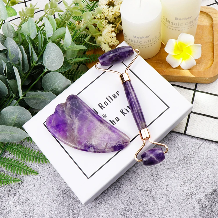 
100% Premium Quality Natural Massage Real New Amethyst Jade Facial Roller Of Custom Logo 