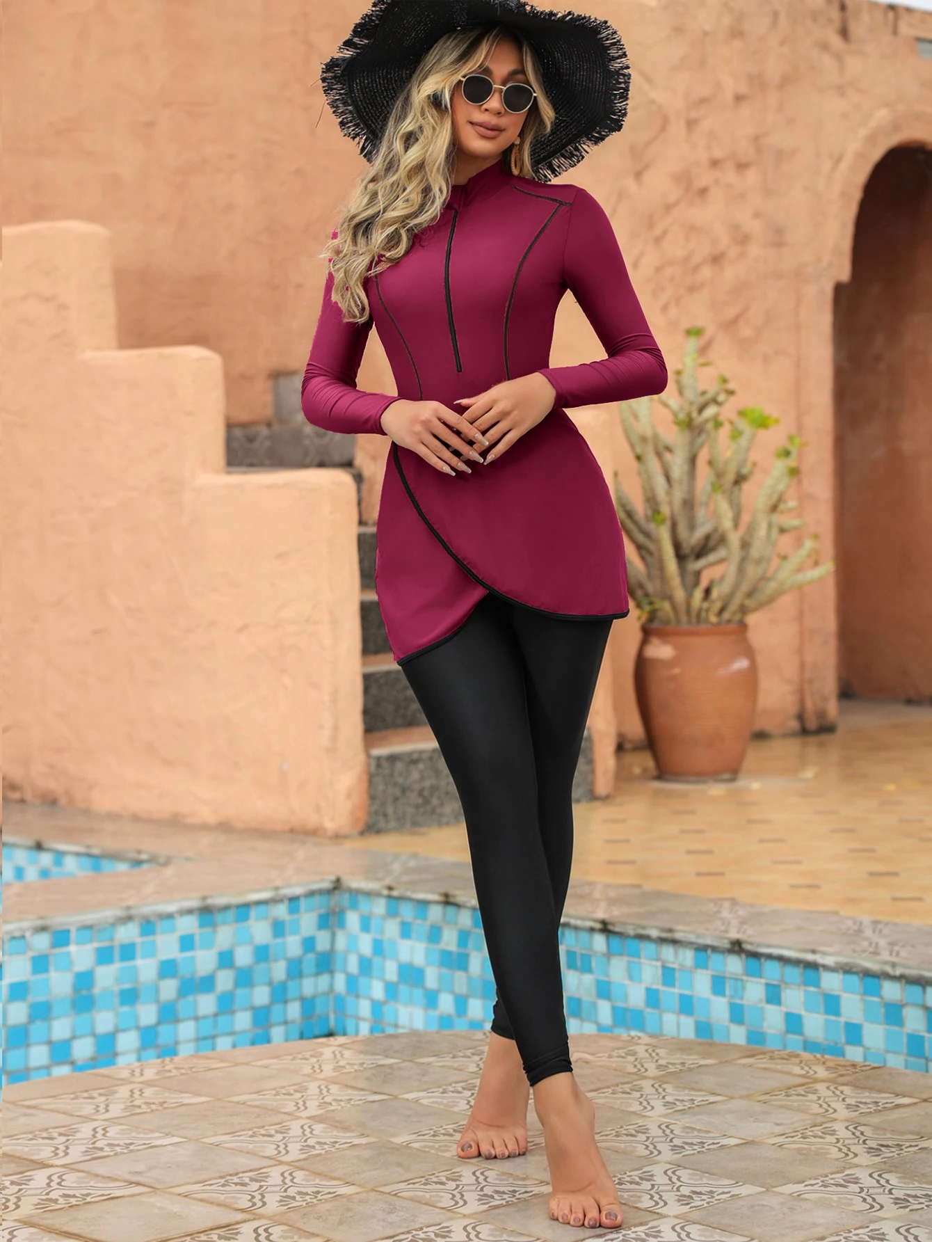 2024 3PCS New Design zipper style woman burkini muslim swimwear long-sleeved slim fit Islamic modest swimwear