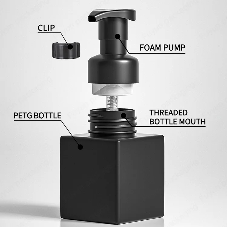 Fuyun Hot sale Refillable 250ml 450ml 650ml PETG plastic hand foam soap mousse cleanser foaming pump bottle