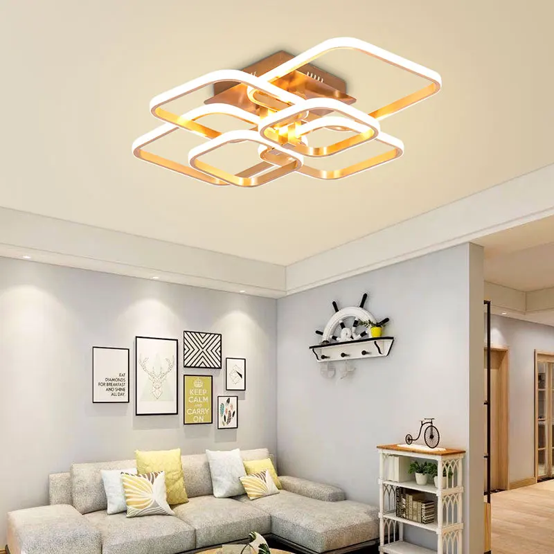 Modern Simple Living Room Bedroom Nordic Gold Luxury Square Led Ceiling