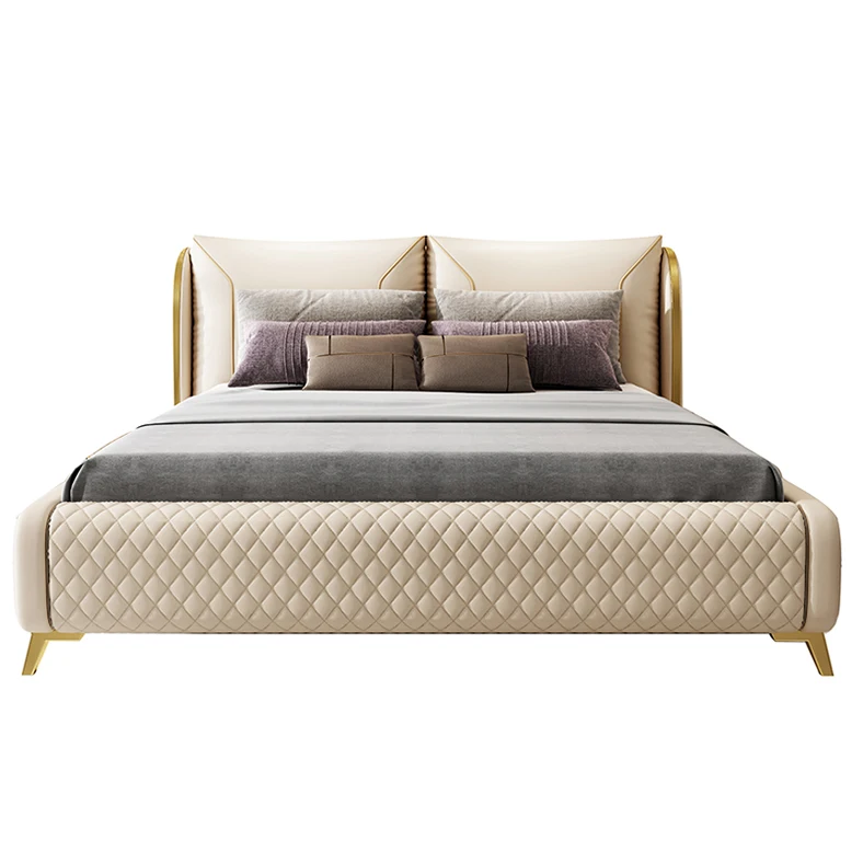 High Quality Double Bed Queen Size Princess Leather Bed Simple Modern Luxury Bed for King Bedroom Set