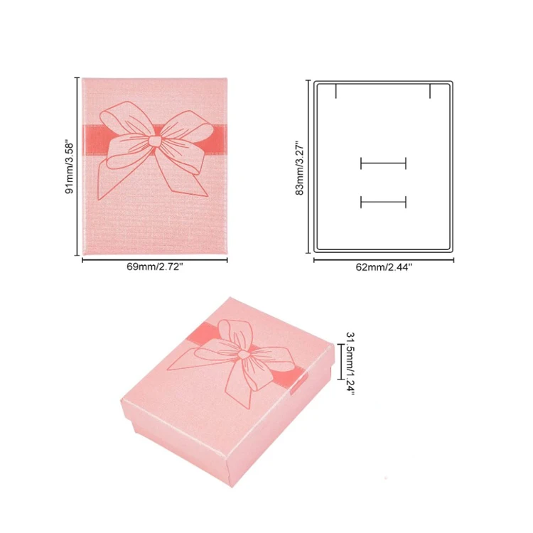 Pink Rectangle Cardboard Jewelry Gift Box Packaging Small Kraft Box for Jewelry Set with Sponge Liner Cushion