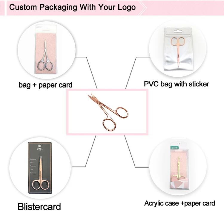 Muting Make Your Brand Eyelashes Scissors Stainless Steel Mini Eyebrow Scissors With Custom Logo Packaging