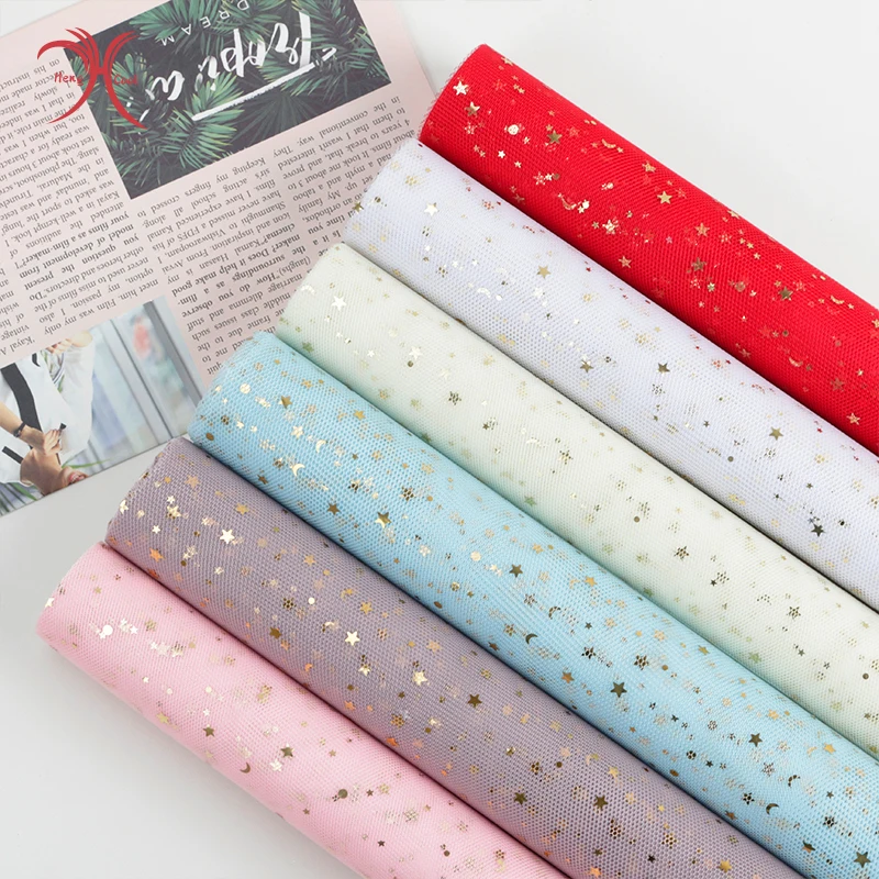 Hot selling star moon yarn Flower Wrapping Mesh florist supplies gift packaging paper for christmas