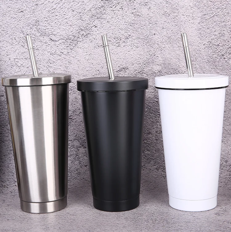 Custom Logo mix color 500 ml Outdoor Travel Double Wall Stainless Steel travel Coffee Mug With Straw