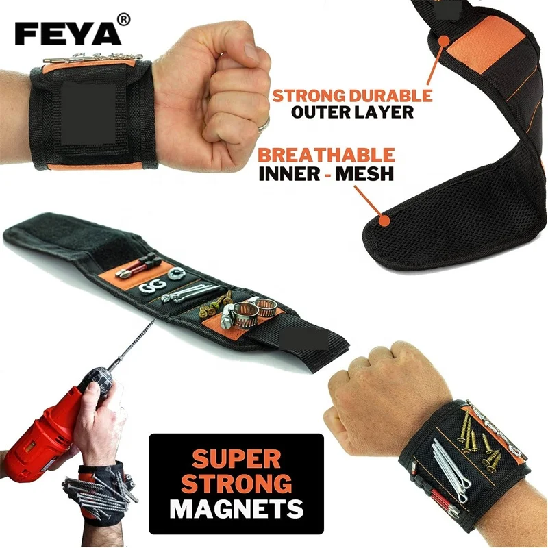 Adjustable Strong Magnetic Wristband 3 Rows Wrist Band For Holding Screws Nails Drill Bits And Small Tools Bracelet