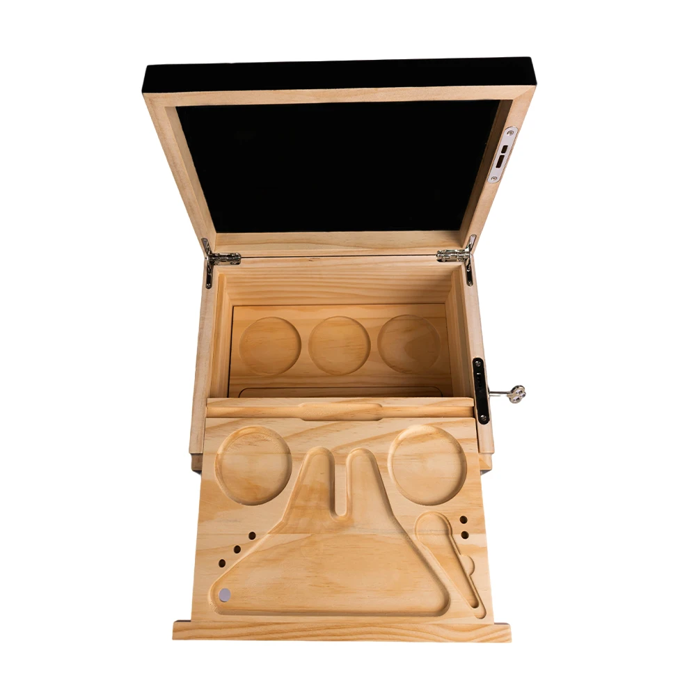 wood stash box with rolling tray storage boxes Bamboo wood cigarette case black box with tray