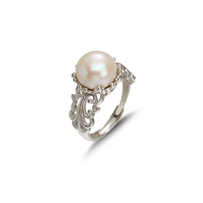 925 Jewellery Silver Adjustable Rings for Women Retro Freshwater Pearl Ring Sterling Silver Fresh Water Pearl CLASSIC