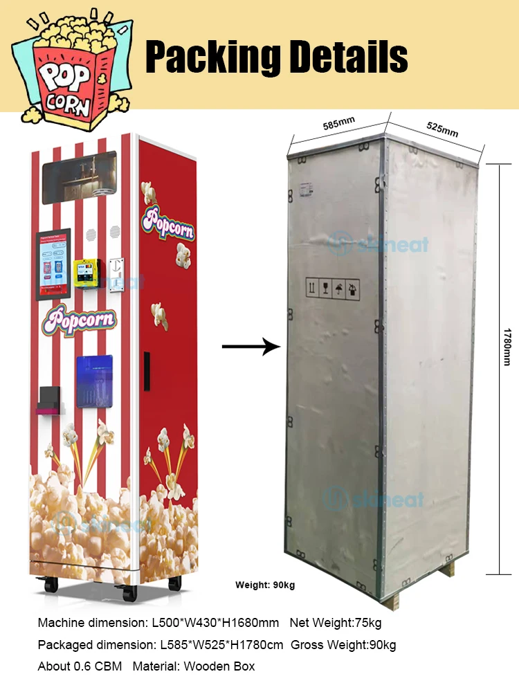 distributeur automatique pop corn caramel  snack  red  popcorn vending cart for business coin machine