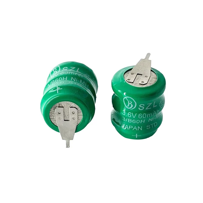SZL 3.6V 60mAh rechargeable lithium battery, nickel cadmium rechargeable battery with 2 pins 15mm * 19mm