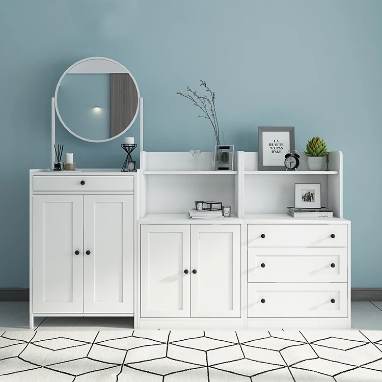 Nordic Furniture Living room Bedroom Wooden Top Metal Side Storage Cabinet High Gloss Chest Of Drawers Cupboard