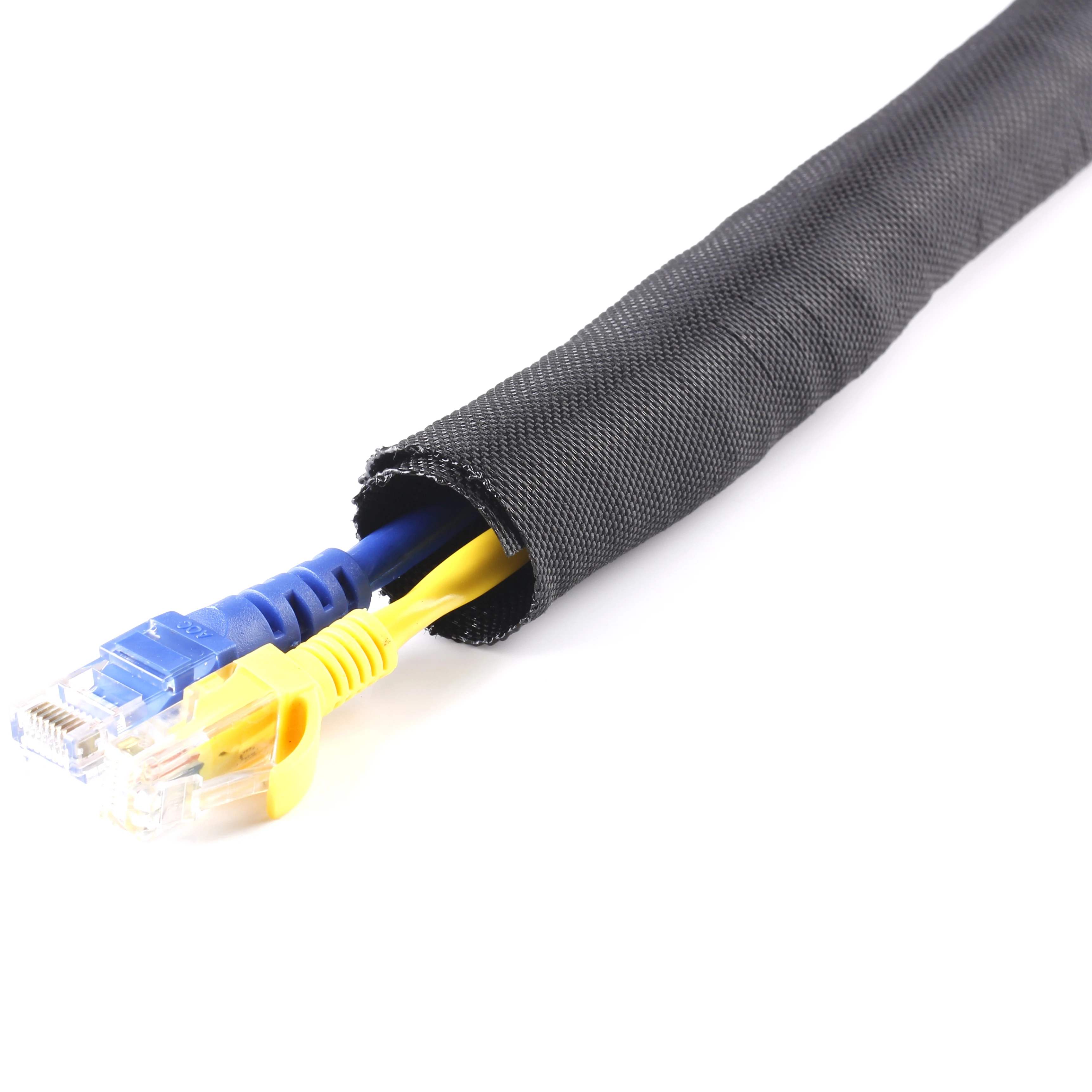 black self-closing braided wire loom / self closing cable wrap braided sleeve