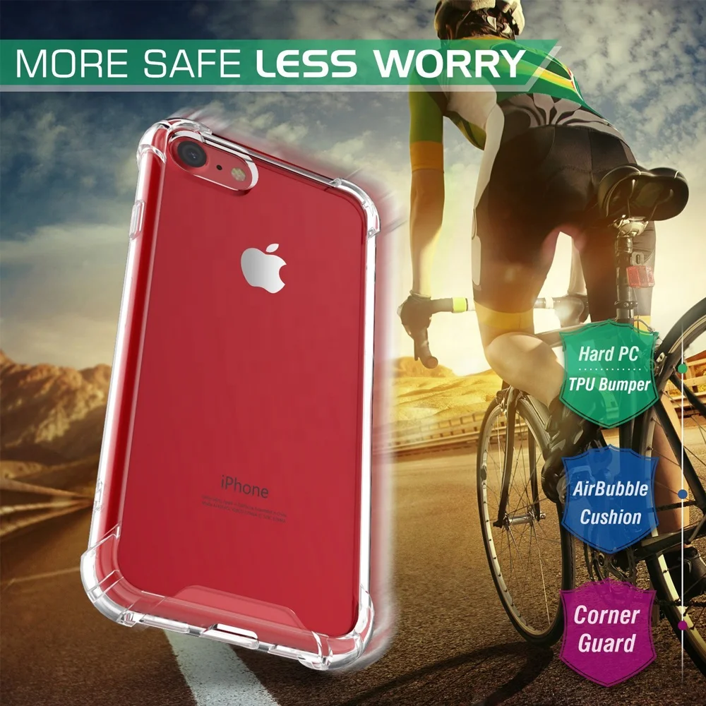 Shockproof Clear Case For iPhone SE2 Soft TPU Hard PC Back Cover, For iPhone 7 Bumper Case Clear With 4 Corners Air Cushion