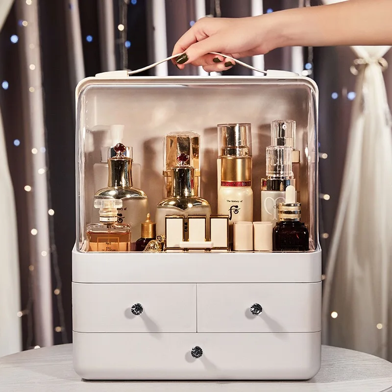 Waterproof Clear 2 Drawer Desktop Cosmetics Plastic Storage Box Make Up Organizer