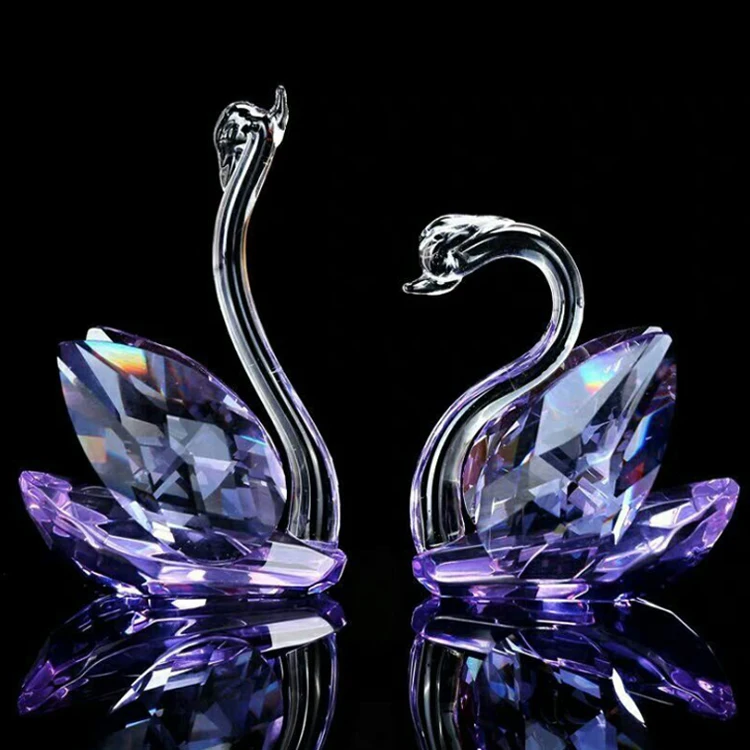 CJ-Classic Decorative Handmade Christmas Crafts Purple Creative K9 Crystal Swan