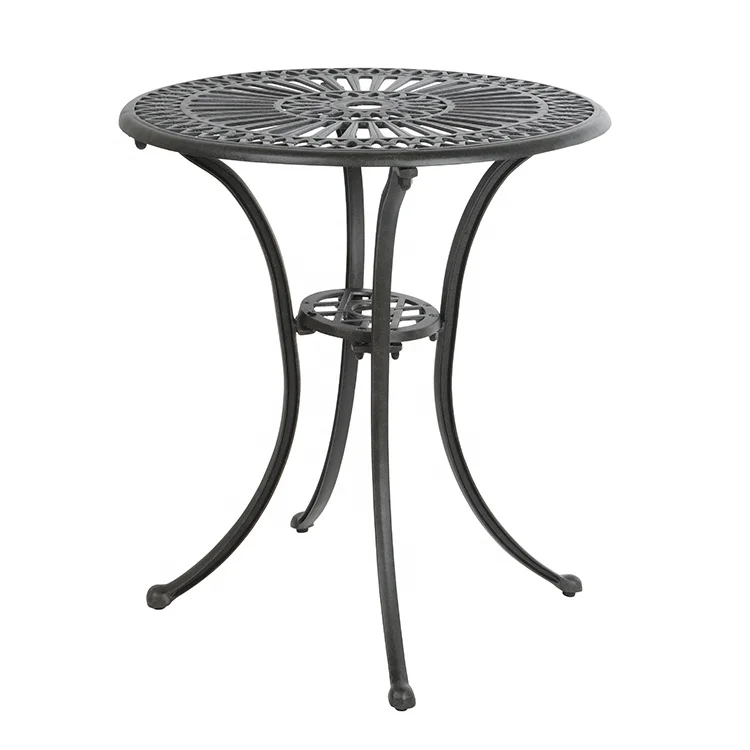 
26 Inch Outdoor Round Patio Table Cast Aluminum Bistro Conversation Table with Umbrella Hole 