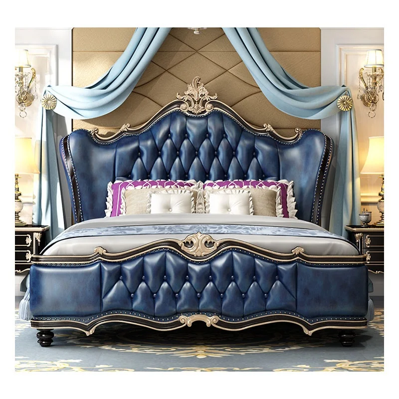 
Classical European Style furniture set King Size double Bed Designs With Carving wood beds  (1600111809334)