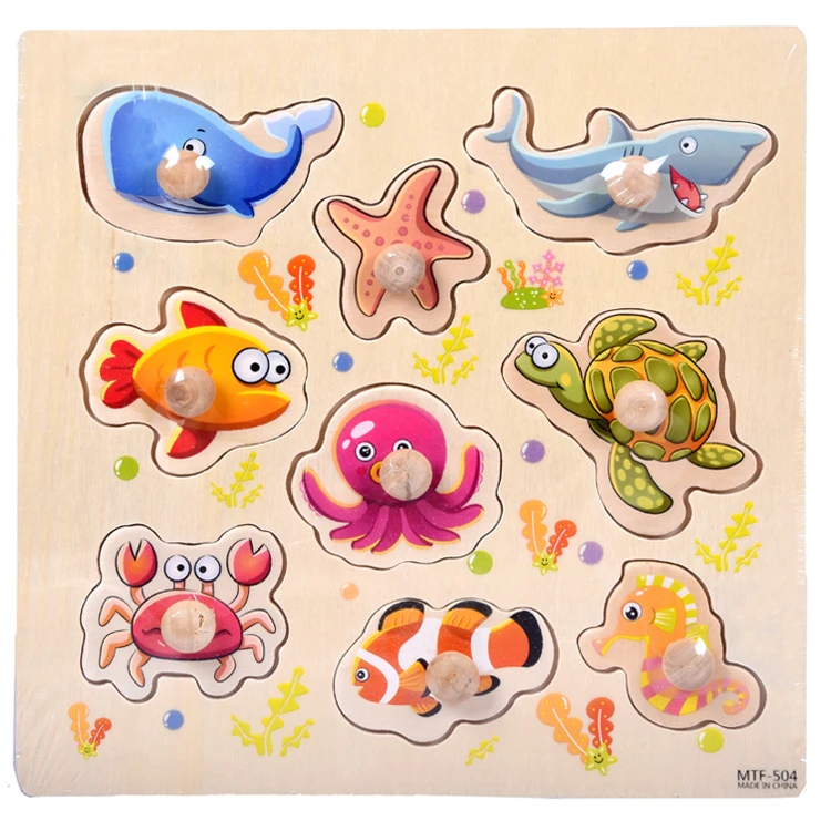 Wooden Hand Animal Puzzles Board Shape Match Toys Developmental Educational Games Custom Toy for Kids Cartoon Unisex OEM Logo