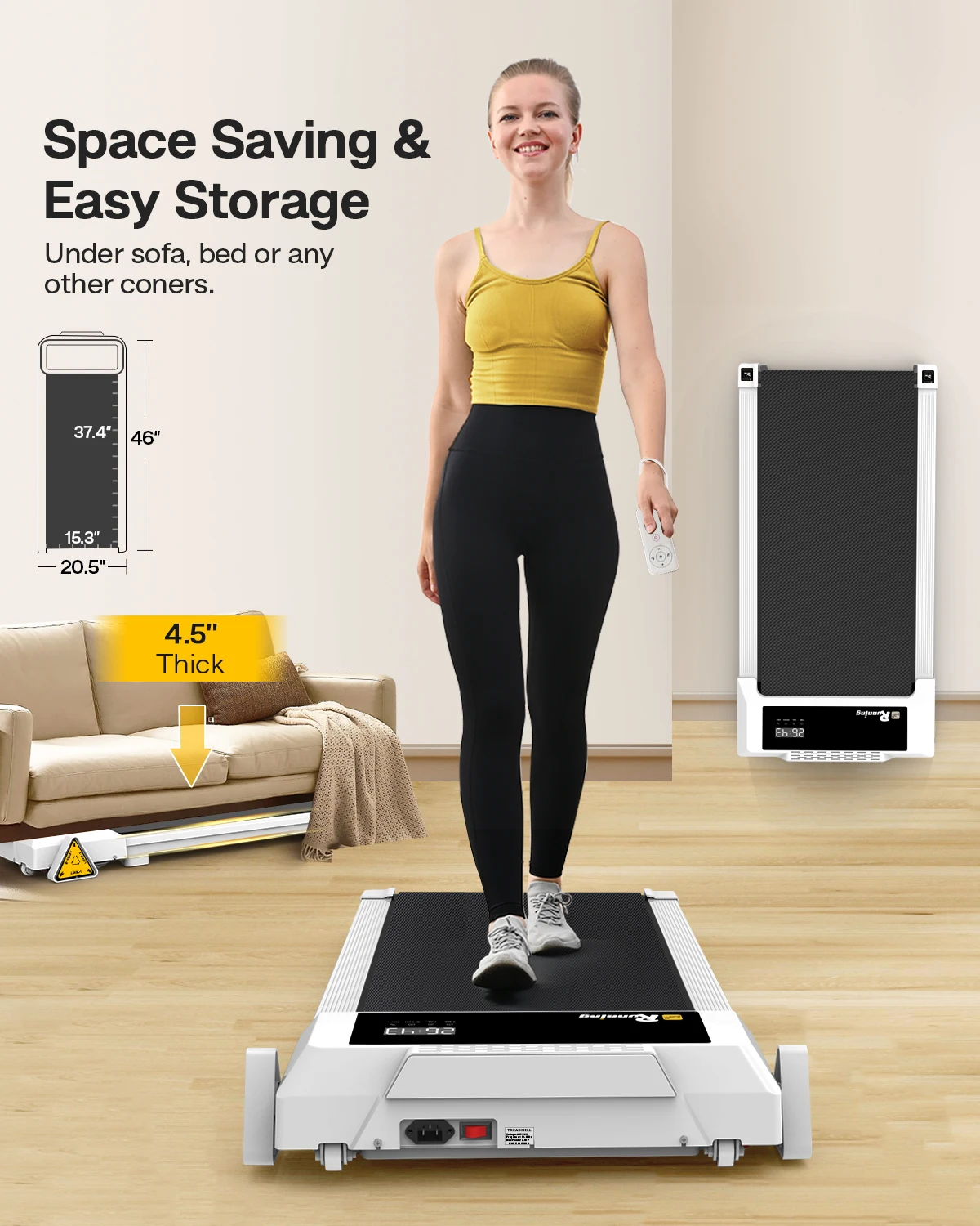 Ready to Ship USA with Incline Under Desk Treadmill, Portable Compact Installation-Free Treadmills for Home Office with 265lbs