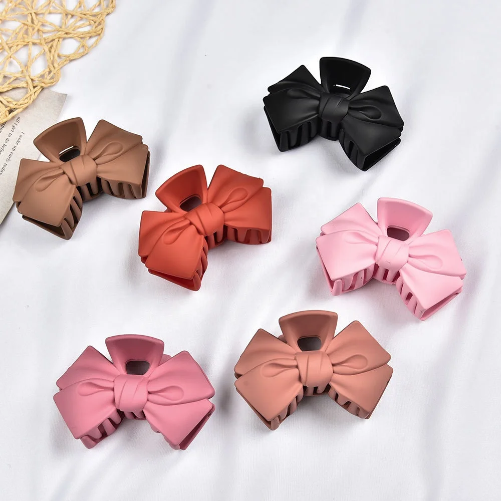 MIO Korean 9cm Simple Solid Color Claw Clip Hair Accessories Bow Tie Shape Frosted Hair Claw Clip For Women Girls