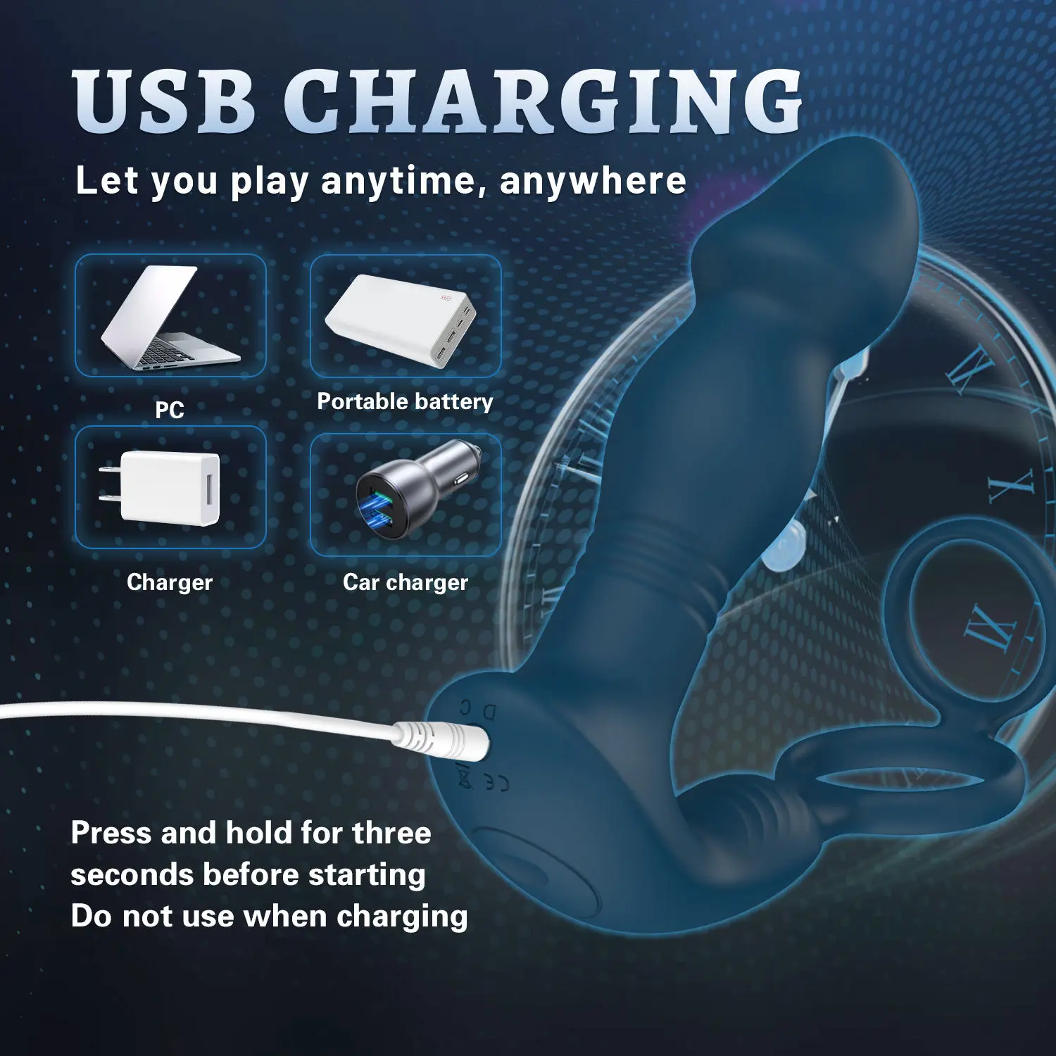 USB-Powered Double Ring Anal Vibrator and Retractable Anal Plug Remote-Controlled Prostate Massager for Men and Women