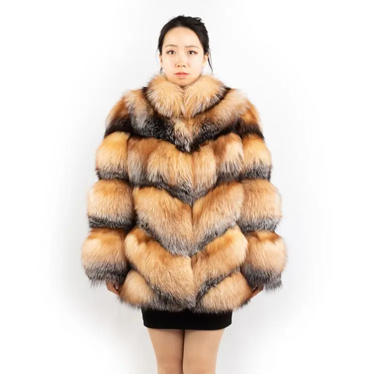 New Fashion fur coat istanbul Real Fox Fur 75cm Coat Winter Warm Outwear For Woman