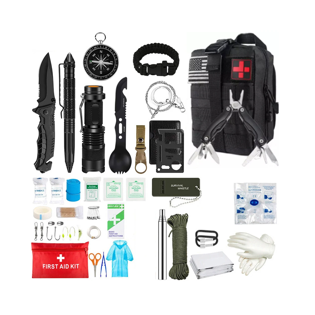 100pcs Professional Camping Emergency Travel First Aid Survival Kit,Survival Gear Tools with Tactical Molle Pouch