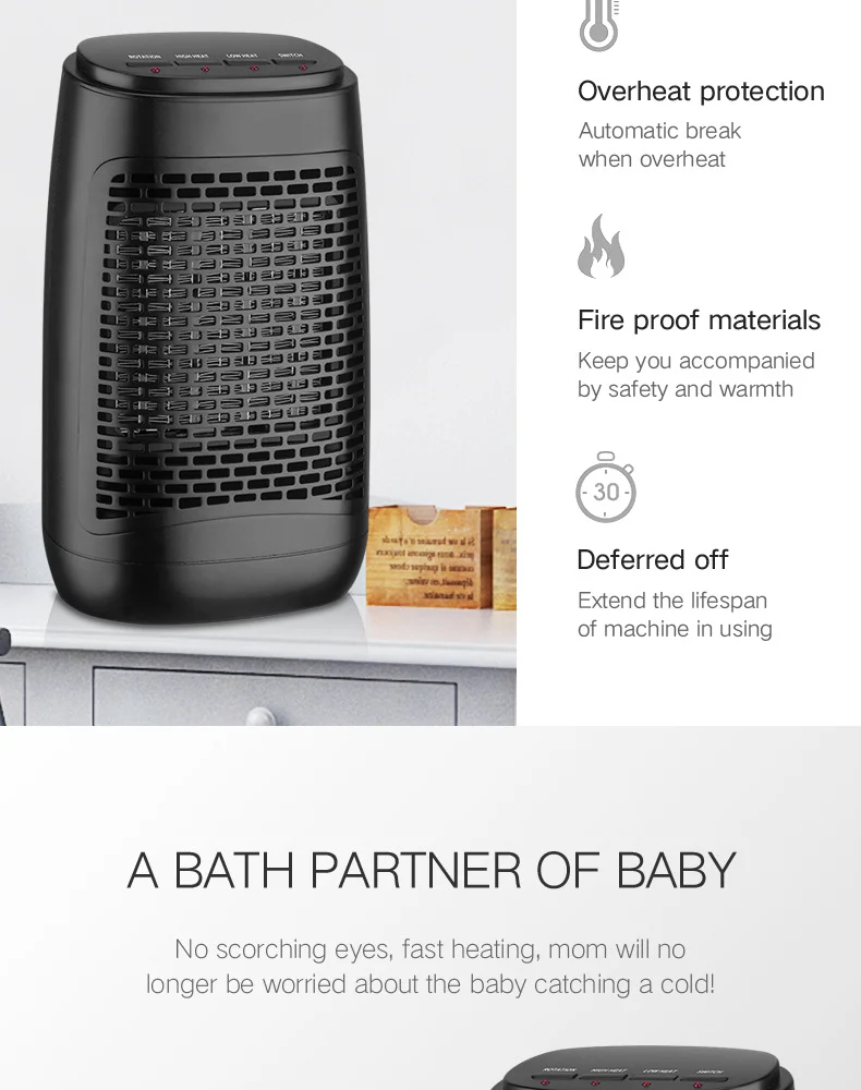 Winter Hot Selling 220v Portable Warm Saving Electric PTC Fan Heater For Room