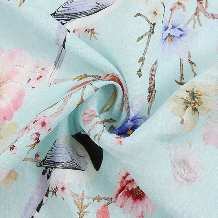 Customized digital print screen printing 100% Ramie linen breathable digital printed fabric for dresses garment