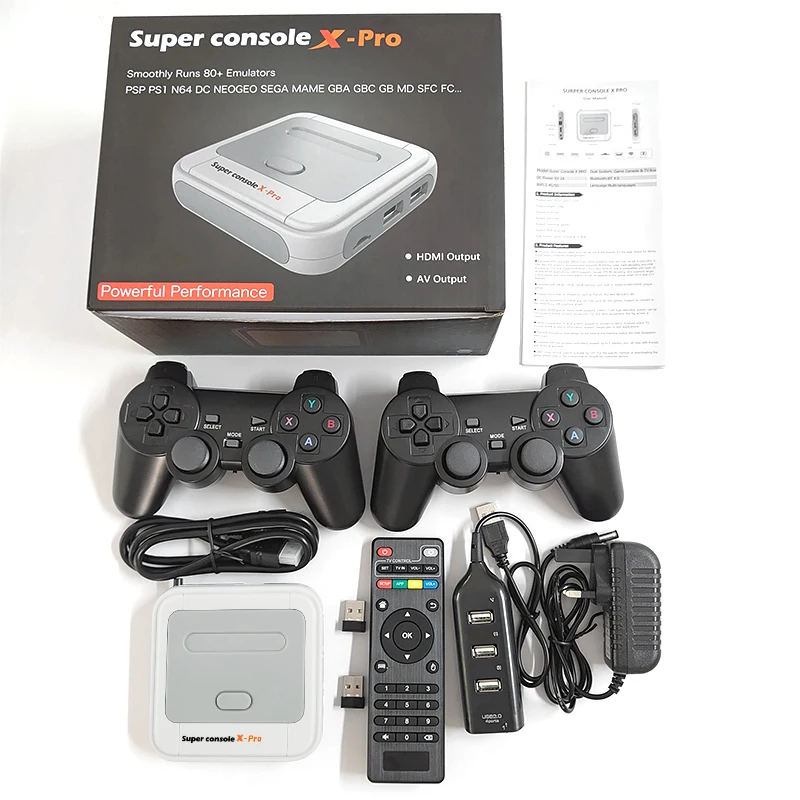 Супер консоль X Pro со встроенными 30000 играми и 2 беспроводными контроллерами поддержка телевизора ретро для игр с Wi-Fi
