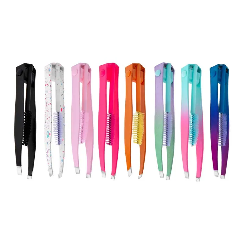 New Multifunctional Stainless Steel Precision Eyebrow Eyelash Hair Removal Tweezers 2 In 1 Tweezers With Eyebrow Brush