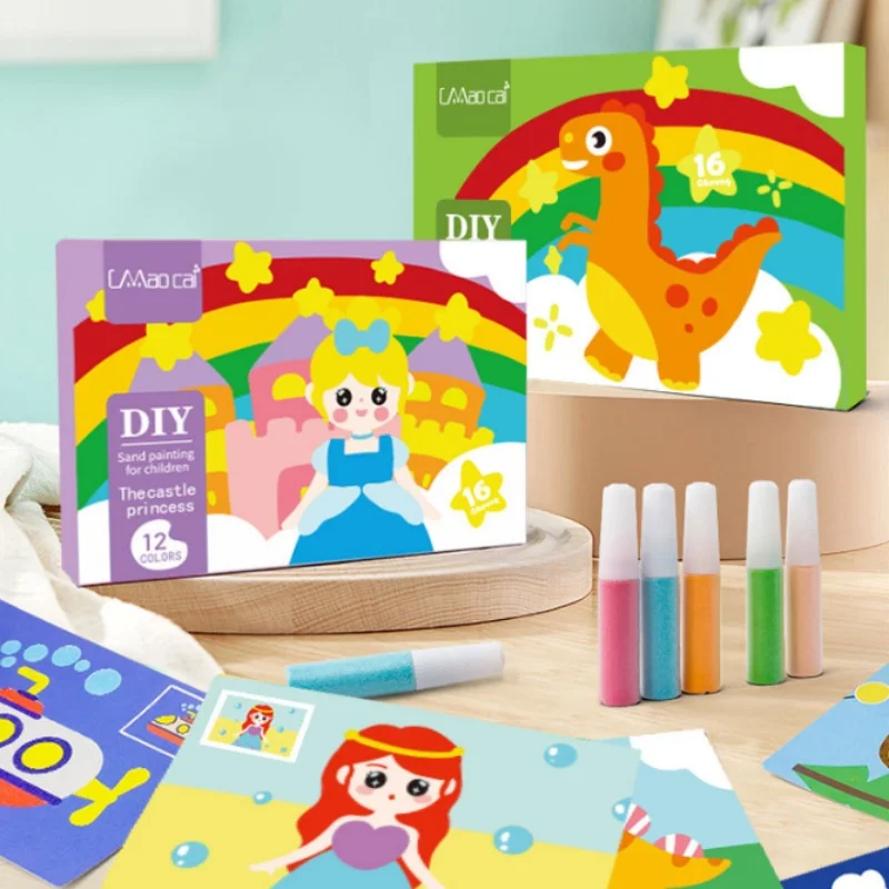 Sea Animals Painting Sand Art Pictures DIY Paper Crafts Kits 12 Colours Sand Painting For Kids Gift