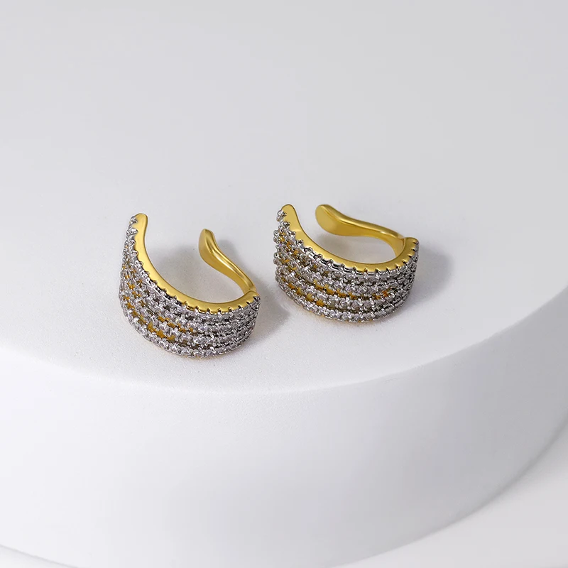 New Fashion Charm Copper CZ Multi-layer Ear Cuff Clip Earrings Female Trendy Zircon Stackable Ear cuffs No Pierced Jewelry