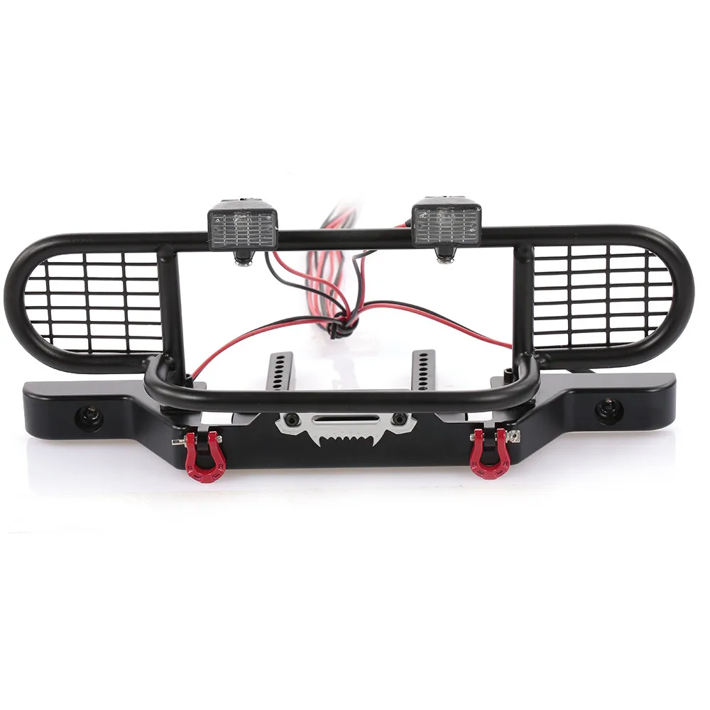 RC Car Upgrade Parts Metal Bumper with 2 LED Light Remote Control Winch for 1/10 TRX-4 RC4WD AXIAL SCX10