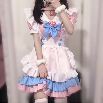 plus size club girls dresses  maide lolita dress cosplay looking up sissy cute hamd maid outfit uniform staff costume dress