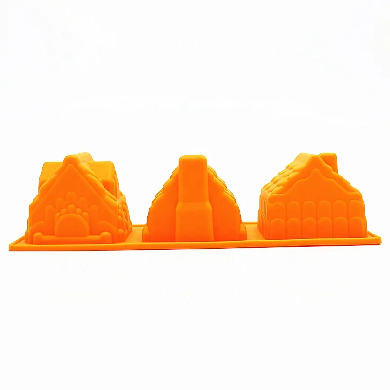 Non stick house shape 3 cavity silicone cake soap baking molds for cupcake candy jerry pudding chocolate