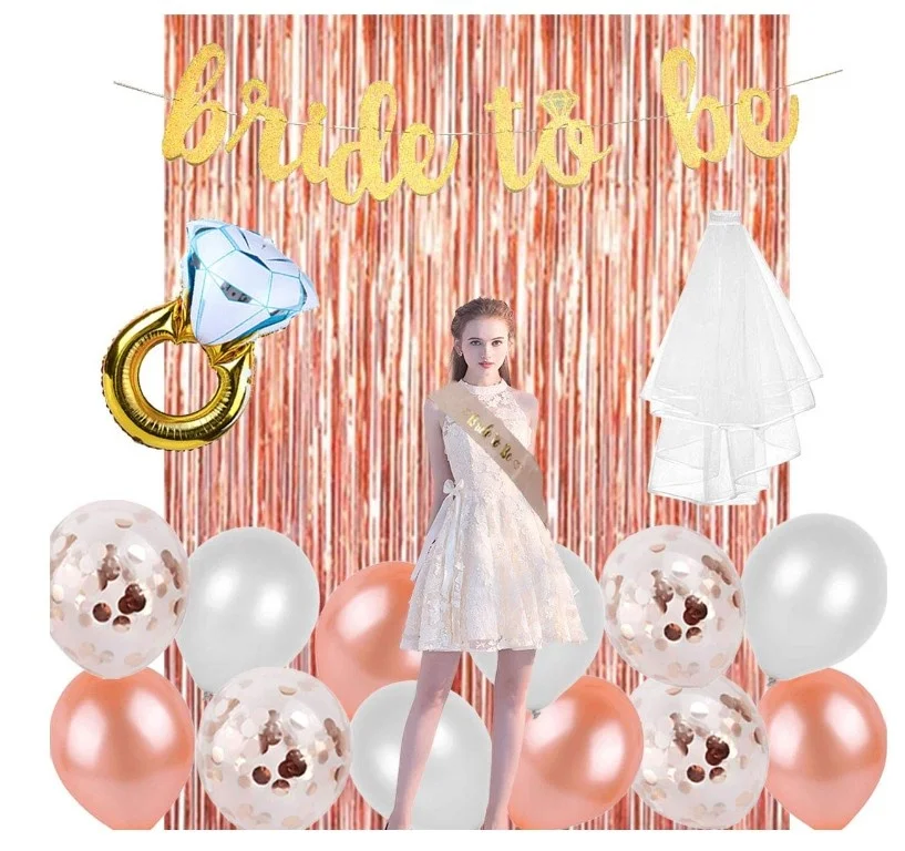 
High Quality Bride Balloon Banner Rose gold Champagne Bottle Balloon Bridal shower Balloon Kit Bachelorette Party Decorations 