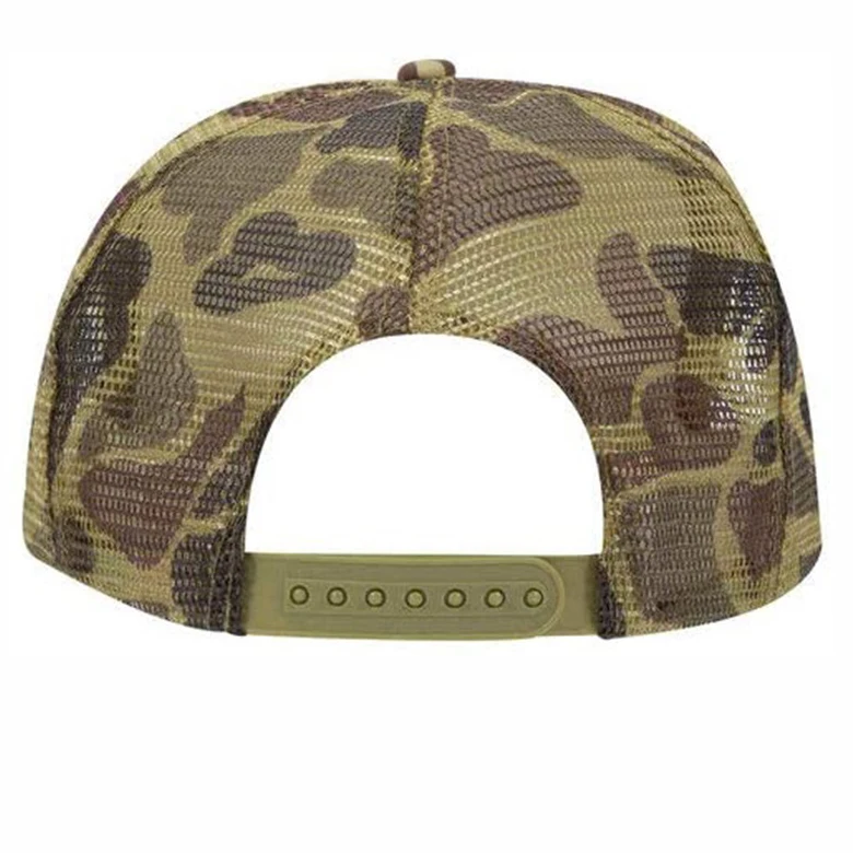 5 panel Custom 112 hats sublimation printing gym polyester camouflage mesh cap hunting snapback camo foam trucker hat  with rope
