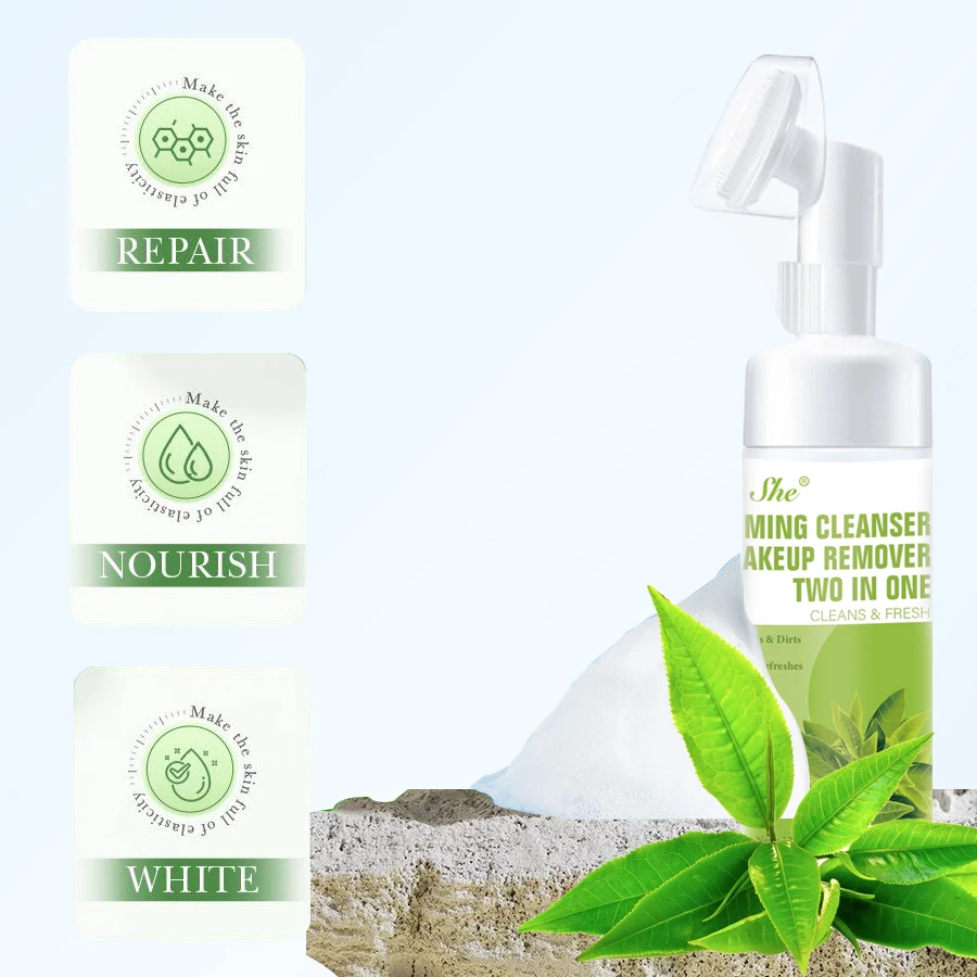 Hot Selling Dear She Natural Plant Green Tea Foam Cleanser Makeup Remover Deep Cleansing Oil-control Face Wash Moisturizing Skin