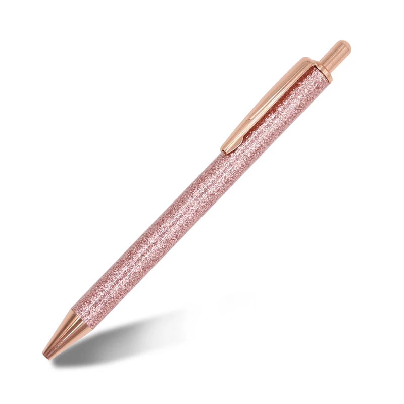 Wholesale Pretty Cute Pens Glitter Ballpoint Pens with Metal Barrel Retractable metal refill custom printed logo