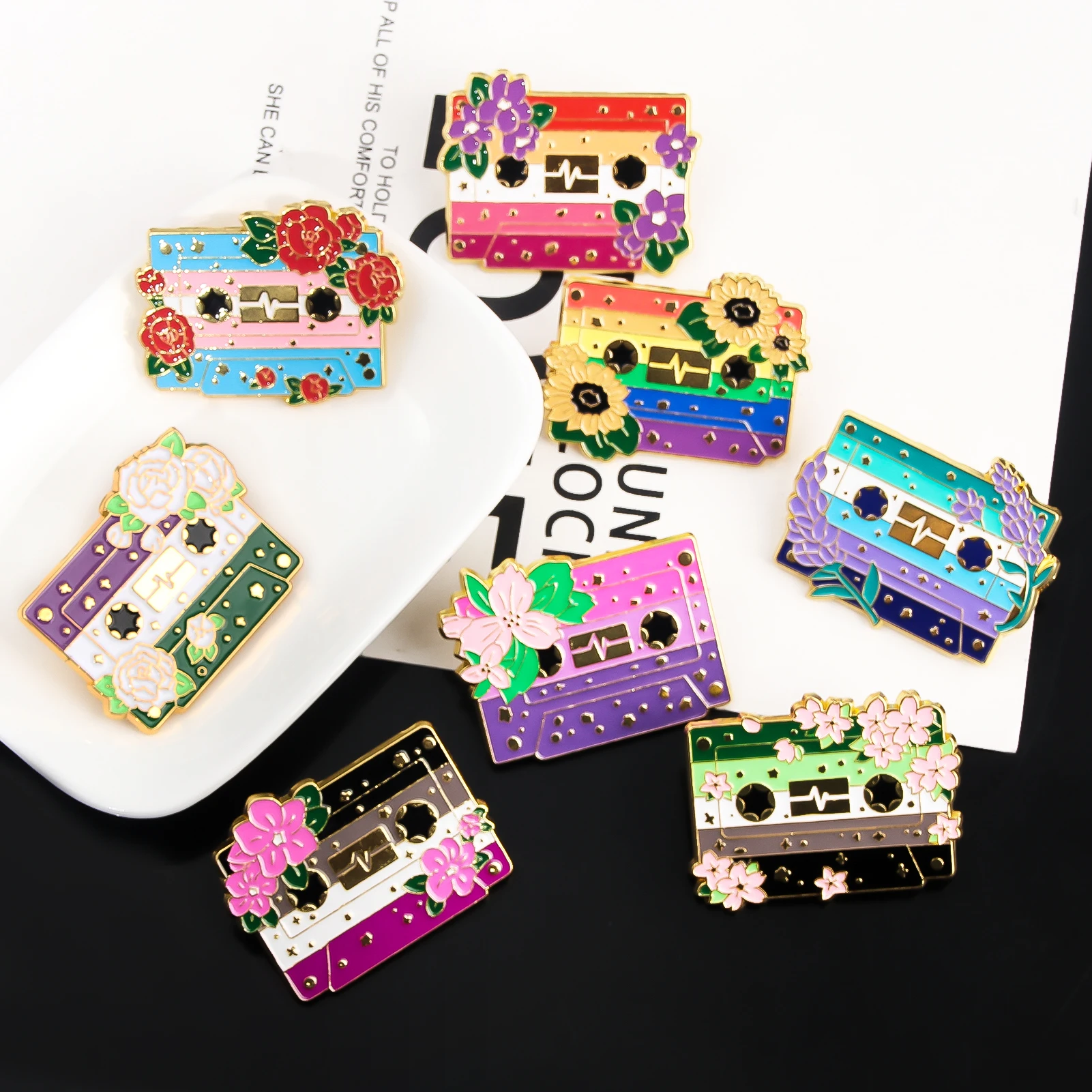 Fashion Enamel Pin LGBTQIA Pride Cassette Tapes Enamel Brooch Badge Fashion Flower Backpack Accessories