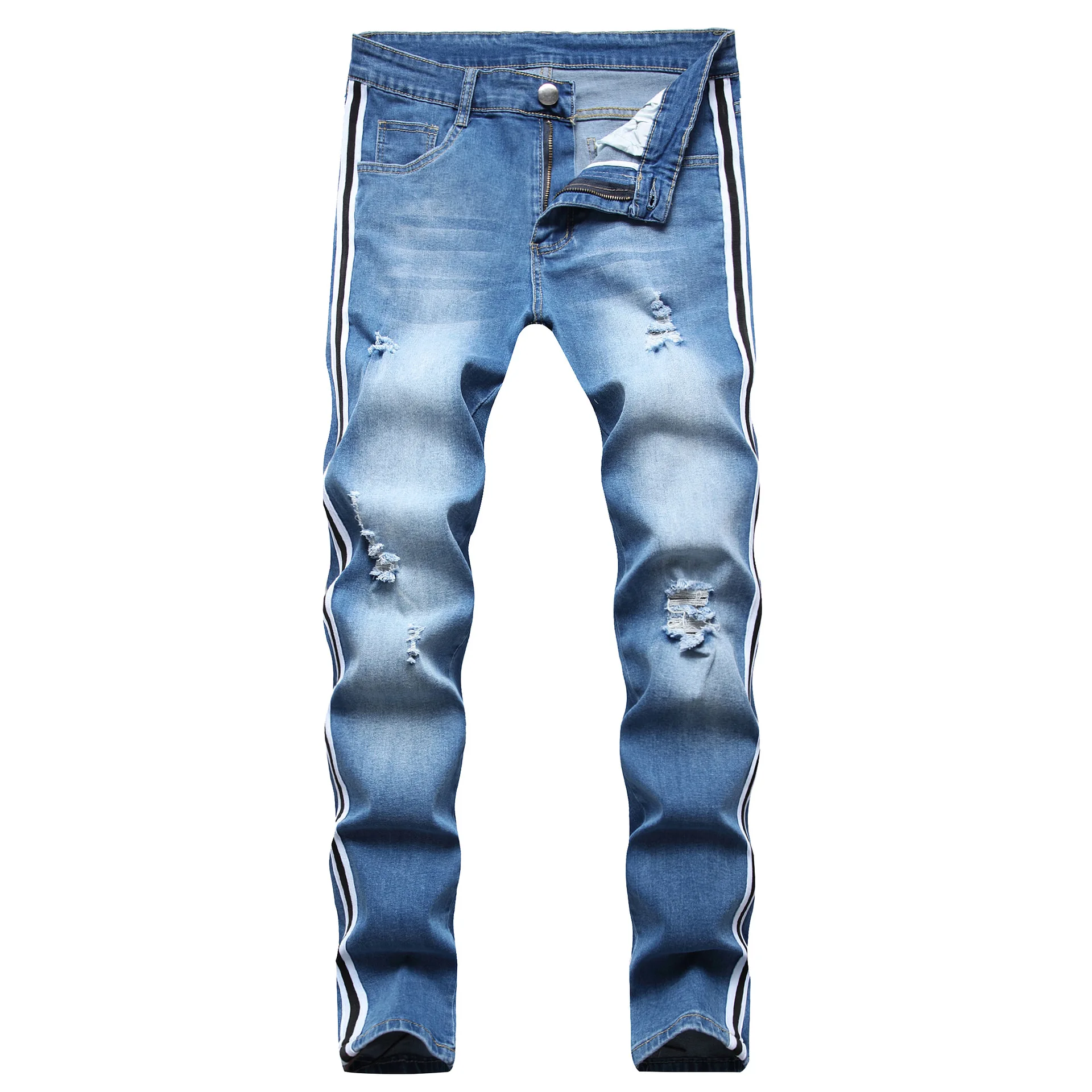 European and American 3XL new design white slim ripped small foot skinny denim jeans men