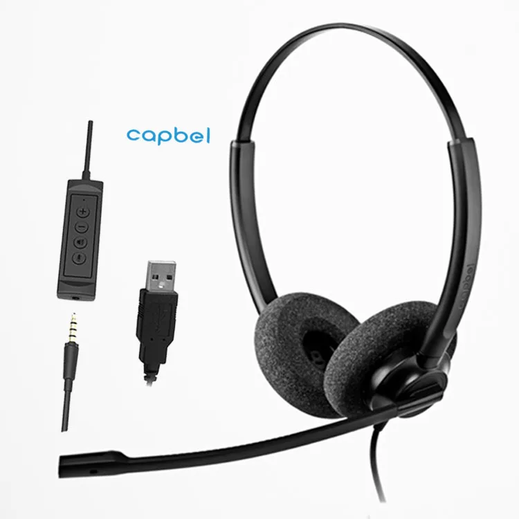 Office Type Headset Headphone and Microphone Noise Cancelling USB Compute Headset with Voice and Mute Control