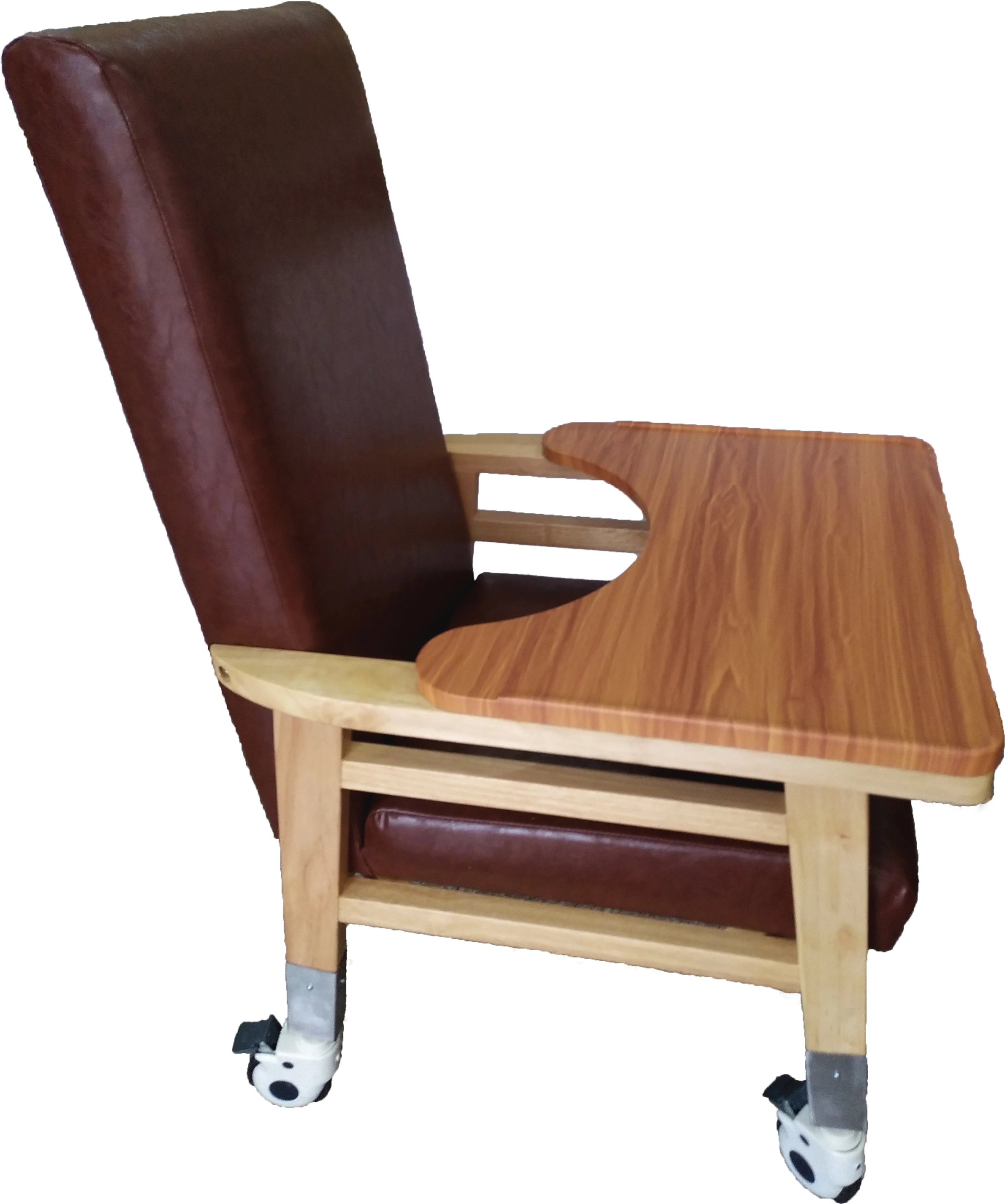 
Convenient Feeding Solid Wood High Back Dining High Chair With Tray 4 foot with brake wheel For The aged In Nursing Home 