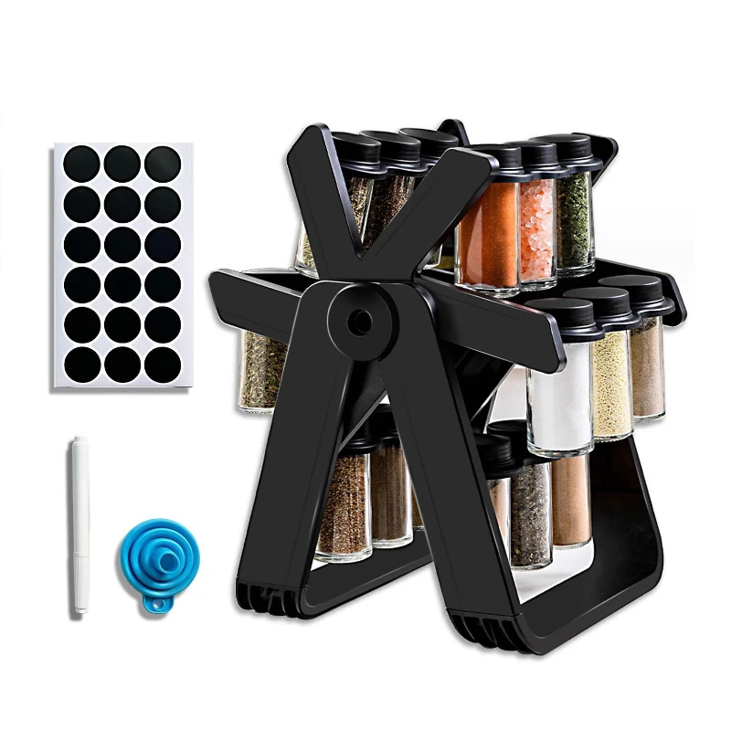 Wholesale Kitchen Wheel Rotating Spice Rack Seasoning Rack with Bottles 18 Jars Glass Spice Rack Organizer